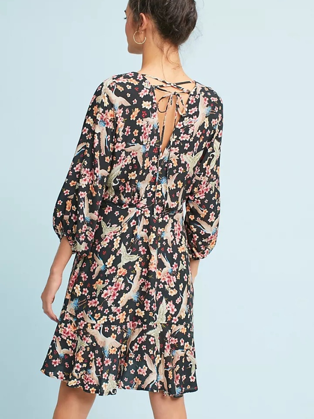Farm Rio Avia V Neck Crane Blossom Print Mini Whimsical Romantic Statement Sz M - Picture 3 of 8